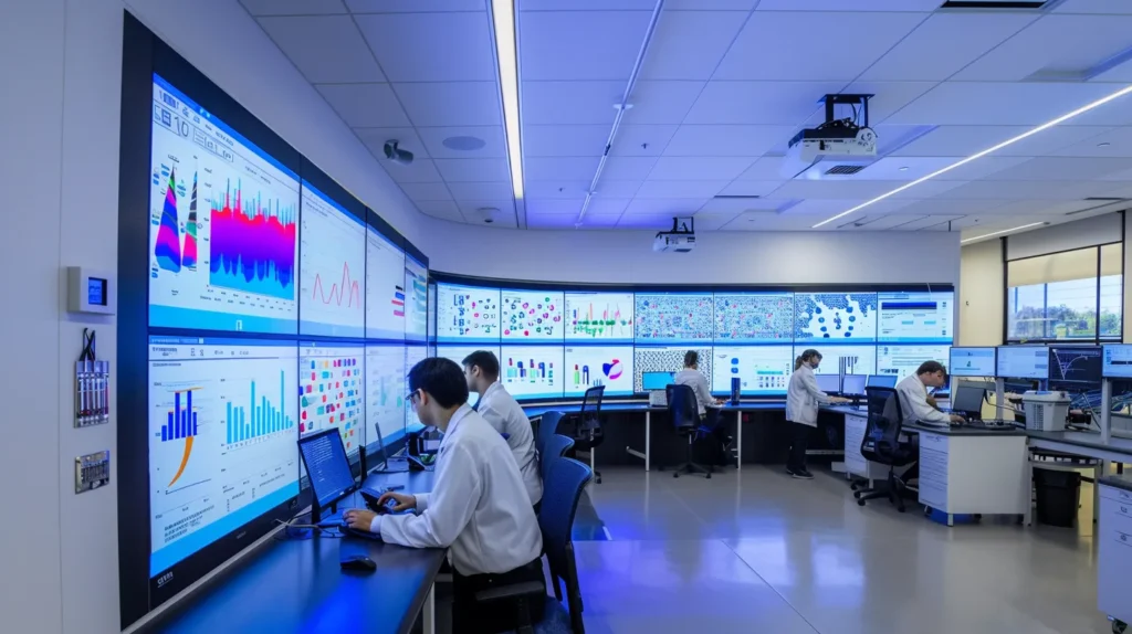 a sleek, modern laboratory filled with high-tech equipment displays researchers in deep concentration while analyzing intriguing data on delta 10 thc's psychoactive characteristics, with vibrant graphs and charts illuminated on digital screens that emphasize potential therapeutic applications.