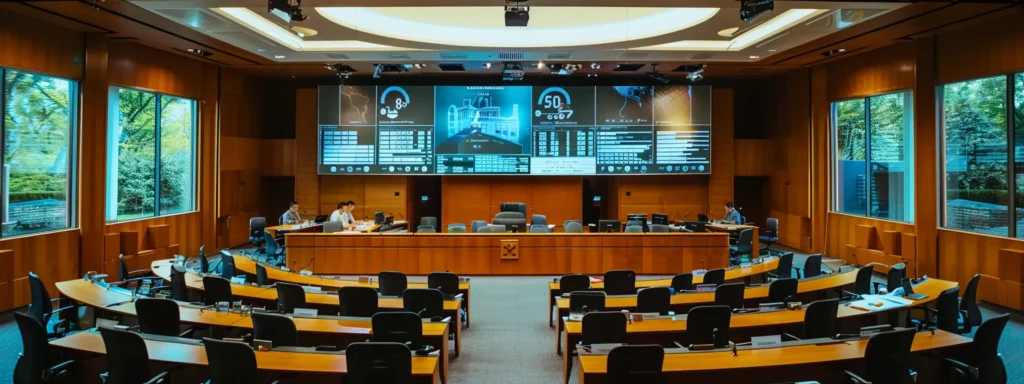 a modern legislative office filled with officials in deep discussion, surrounded by visual displays of state laws and safety standards, highlighting the complexities and impacts of varying hhc regulations across different states.