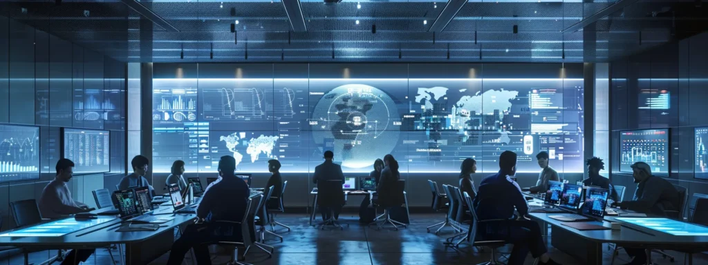 a modern office setting features a sleek conference table where professionals engage in a focused discussion, surrounded by digital screens displaying graphs and research findings on the therapeutic applications and safety considerations of hhc and thc.