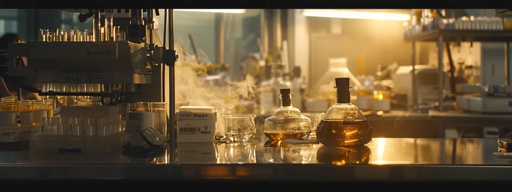 a sleek, modern laboratory setting features scientists analyzing chemical structures, with test tubes and high-tech machinery illustrating the intricate process of transforming thc into hexahydrocannabinol (hhc).