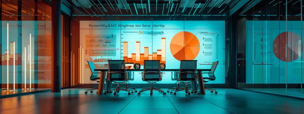 a sleek, modern office setting features a polished conference table strewn with visually striking infographics comparing the calming properties of hhc with the euphoric effects of thc, illuminated by warm, ambient lighting that enhances the focus on the displayed data.