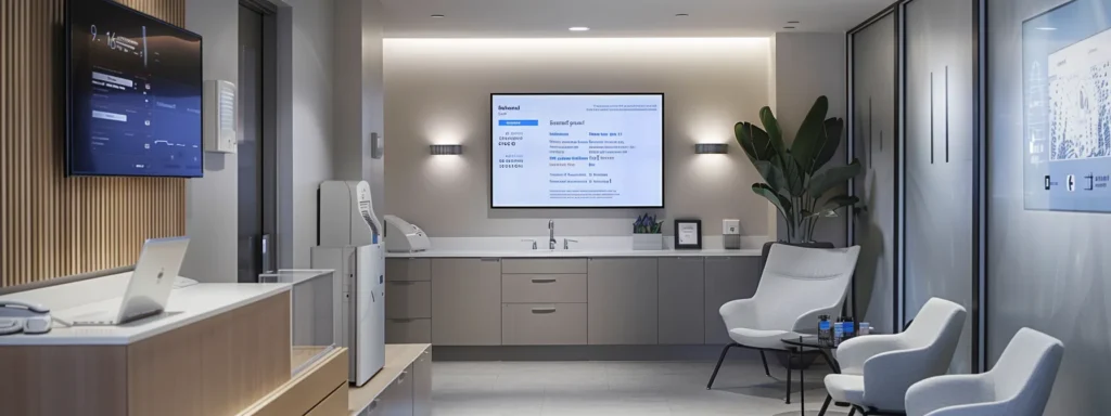 an urban wellness clinic interior, featuring a sleek, modern consultation room with a professional-looking medical chart on the wall, a calming palette of cool tones, and focused lighting highlighting an informative digital display about hhc side effects, emphasizing a safe and informed consumer experience.
